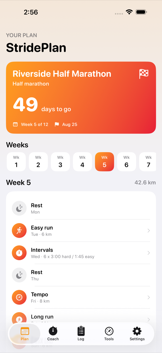 StridePlan screenshot 1